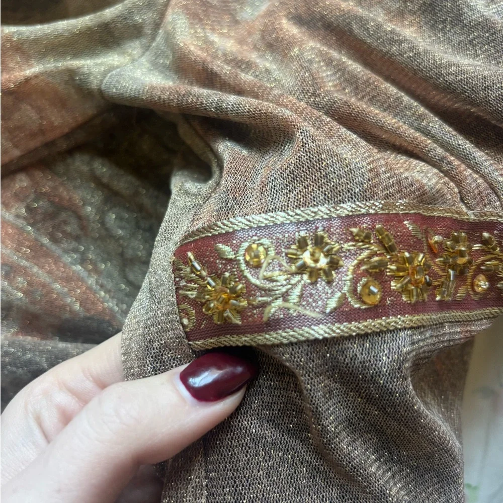 INC International Concepts Women's V-Neck Paisley Blouse - Brown and Gold - Picture 5 of 5